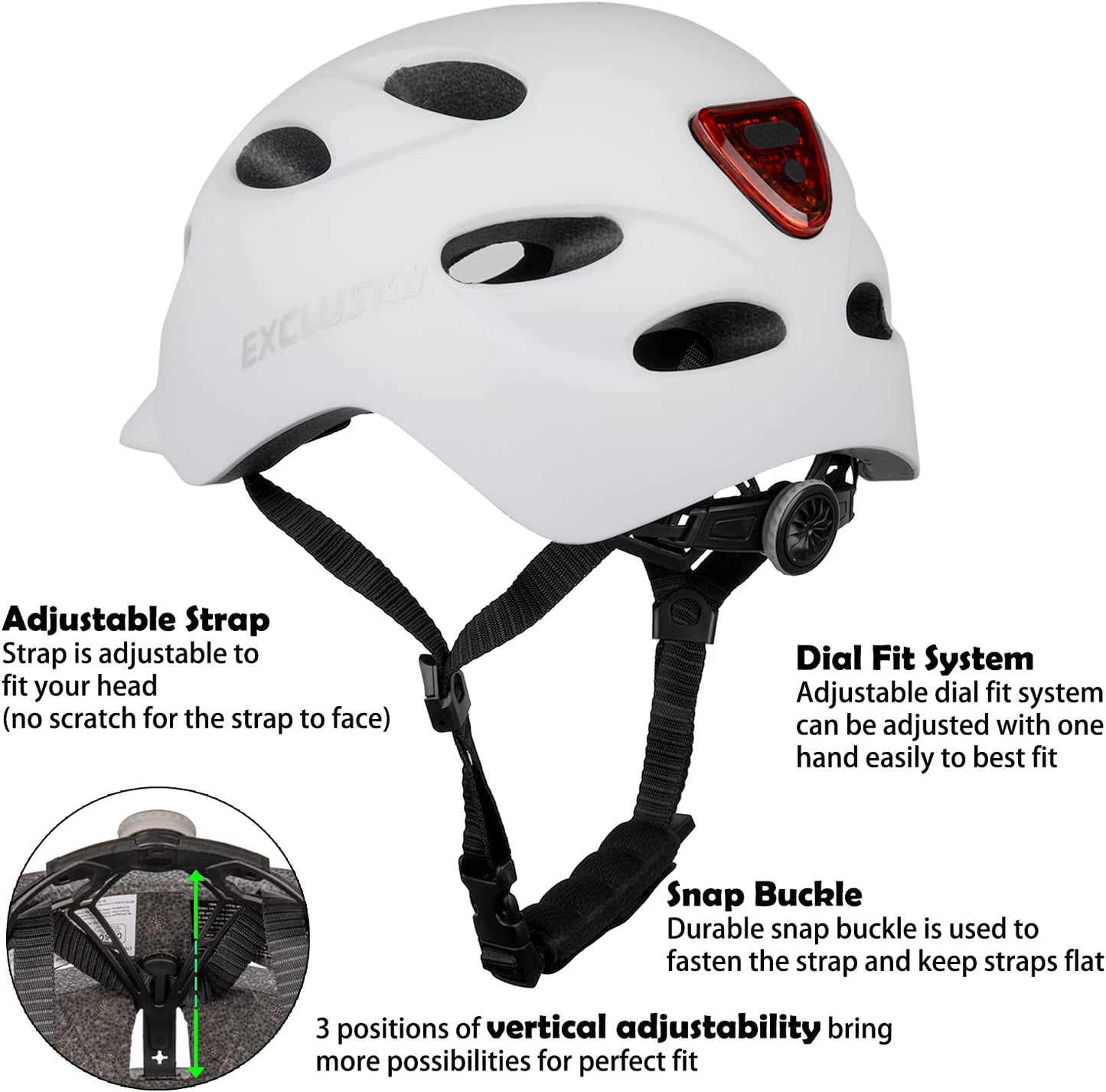 Exclusky Bike Helmet with Rechargeable USB Light