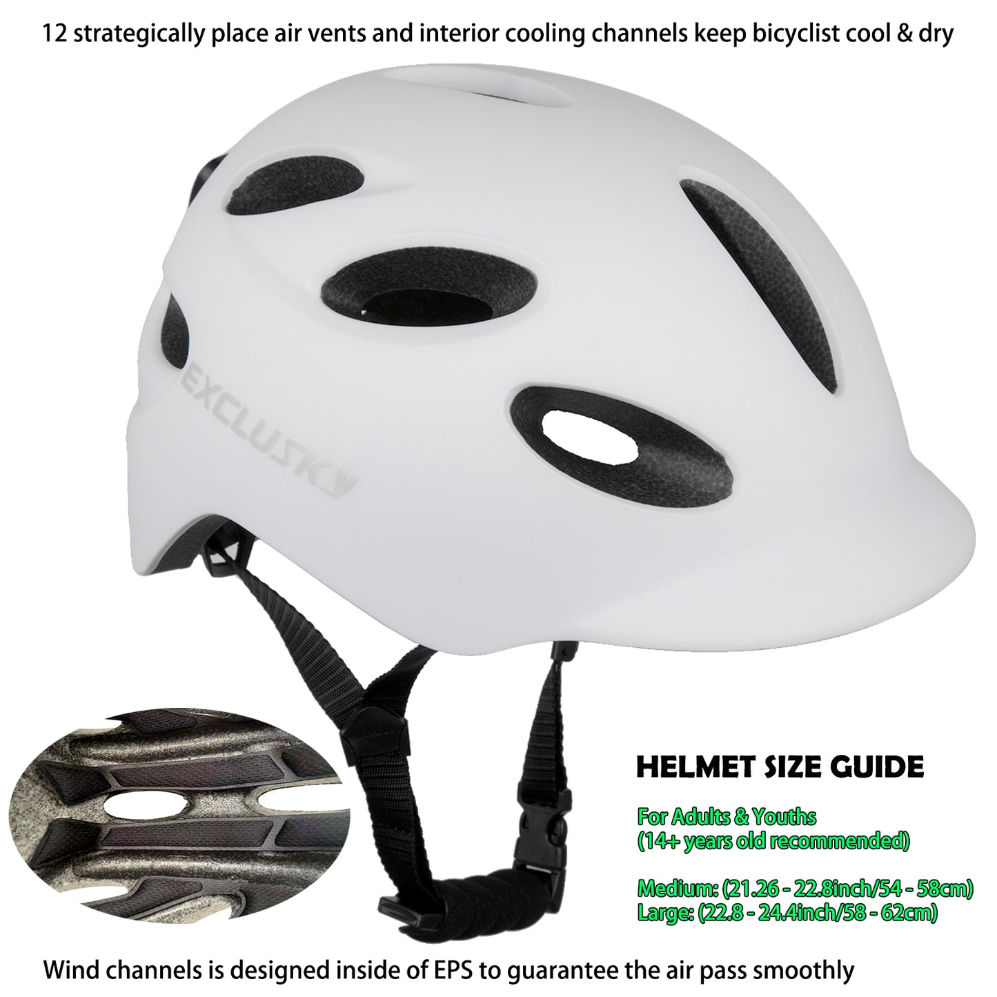 Exclusky Bike Helmet with Rechargeable USB Light